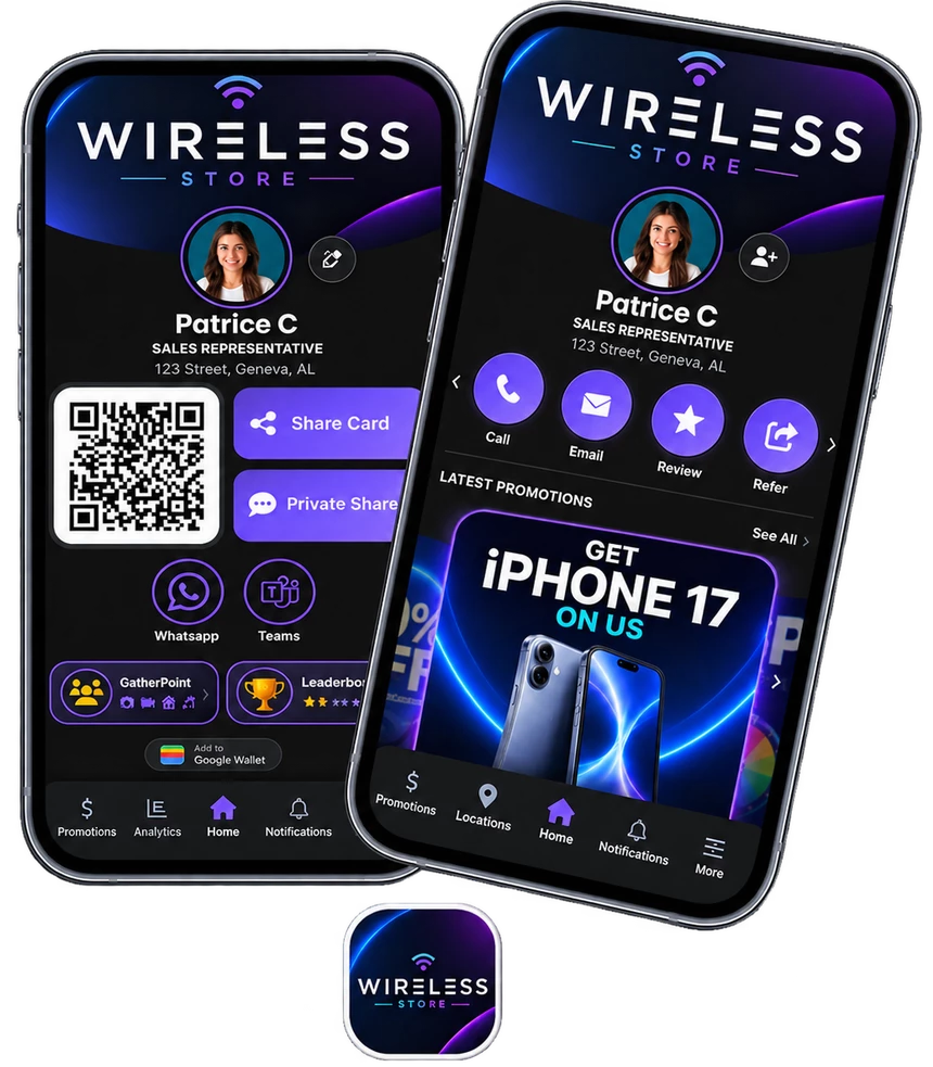 Wireless Store branded app screens