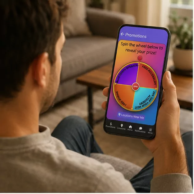 Spin-the-wheel promotion on a customer's phone